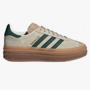 adidas Gazelle Bold Platform Sneakers in Cream and Dark Green
